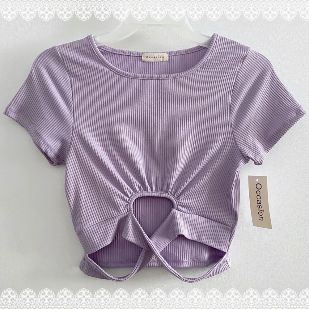 Occasion (juniors) ribbed stretchy crop top, lavender lilac